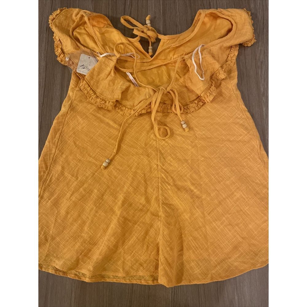 Free People Top Blouse Love Forever In Yellow Size Large Flared MSRP $78 NWT - Picture 5 of 7